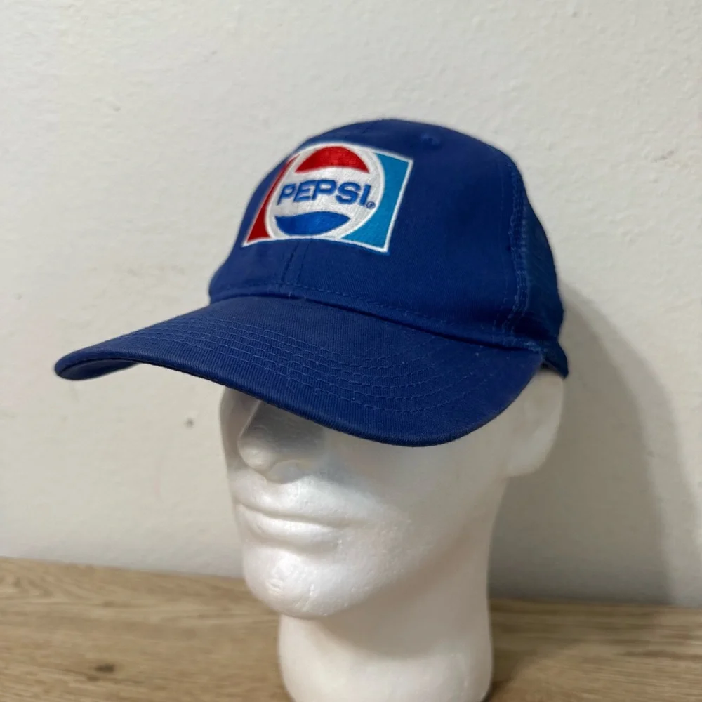 Pepsi Blue Vintage Embroidered‎ Trucker Hat Paramount Apparel Squished Front